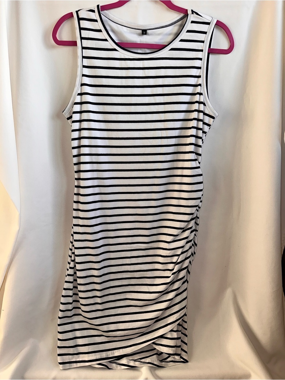 Sleeveless Black and White Striped Asymmetrical Dress